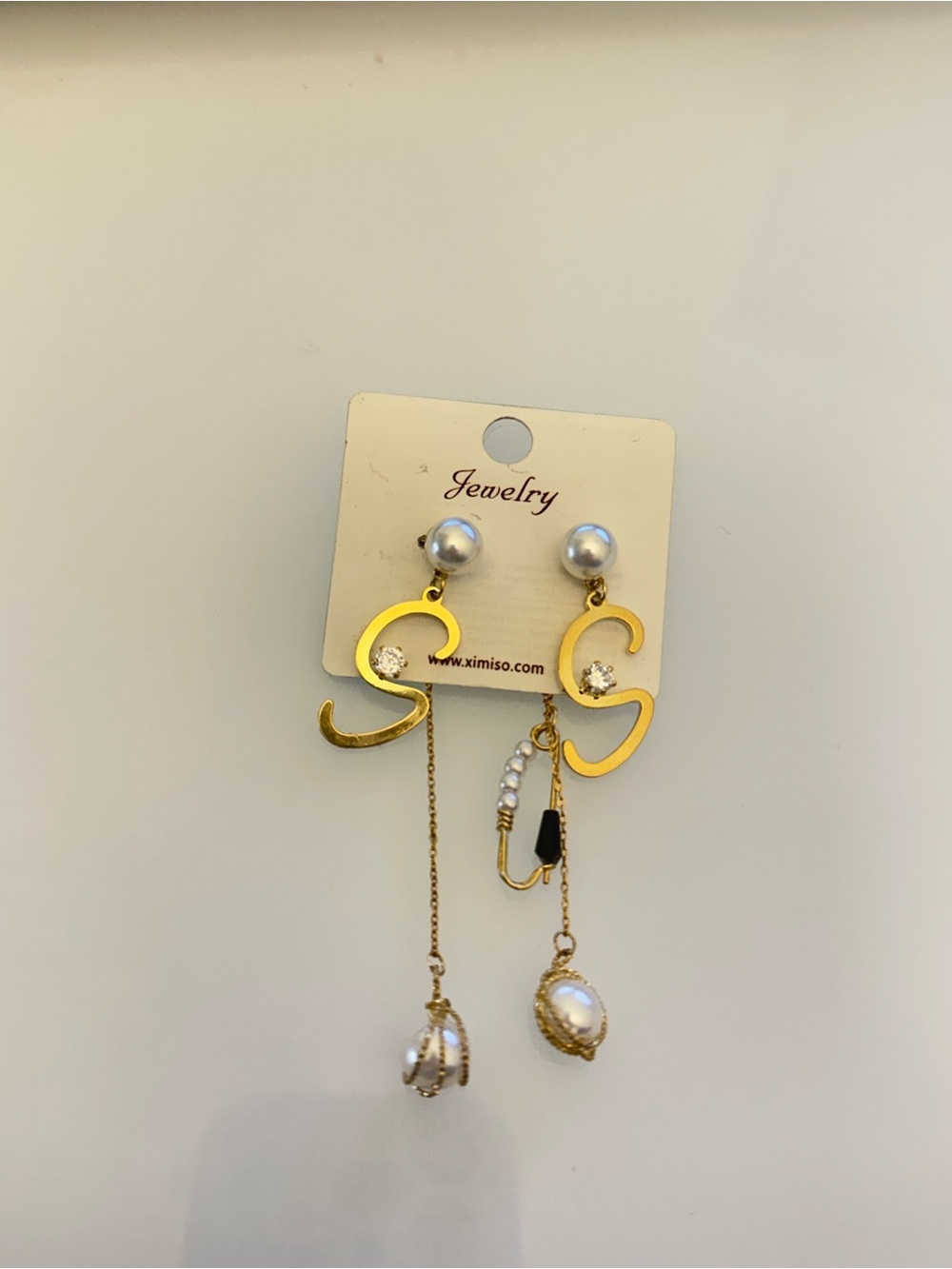 Fashion Jewelry Gold and Pearl Drop 'S' Dangle Earrings